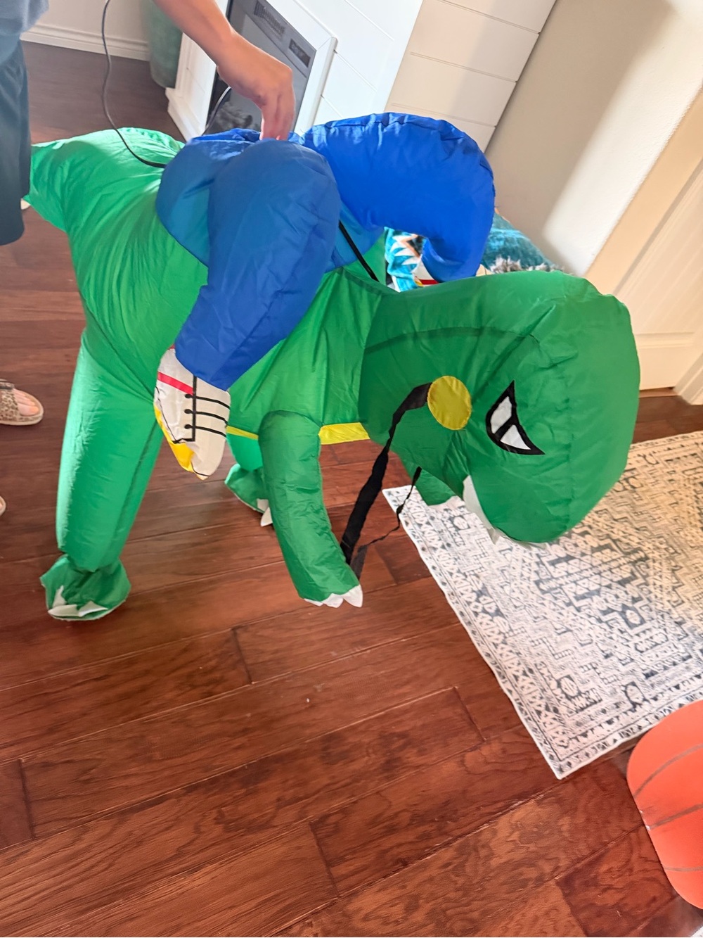 Inflatable Green Dinosaur Rider Kids Costume with Blue Rider